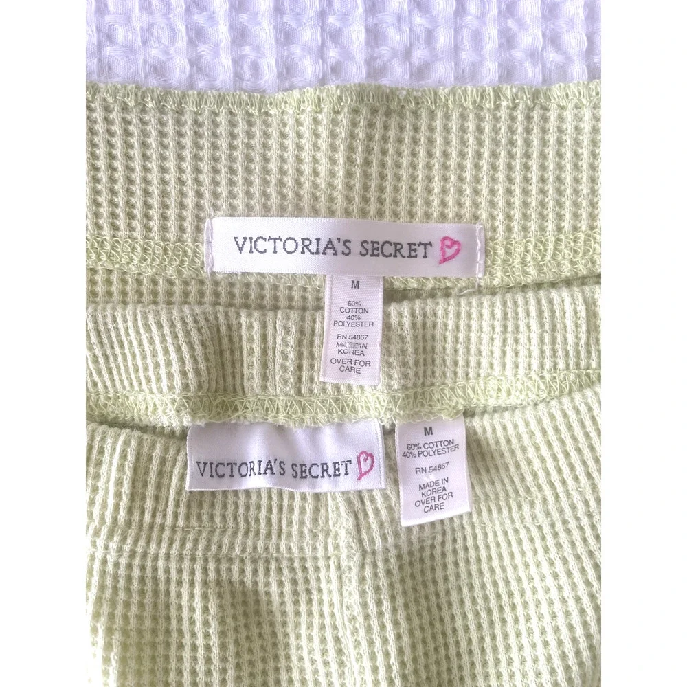 Vtg Victorias Secret Thermal Pajama Set Late 90s / Y2K Lounge Waffle Knit Medium - Picture 4 of 5